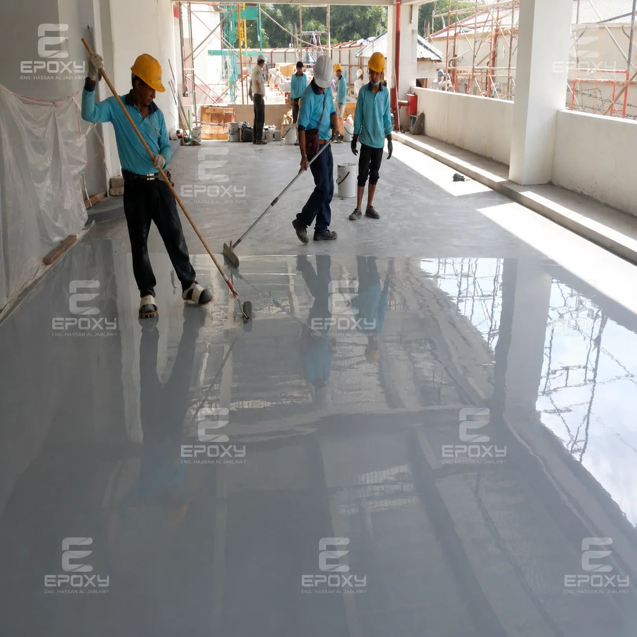 Finished reflective floor inside a BMW service facility