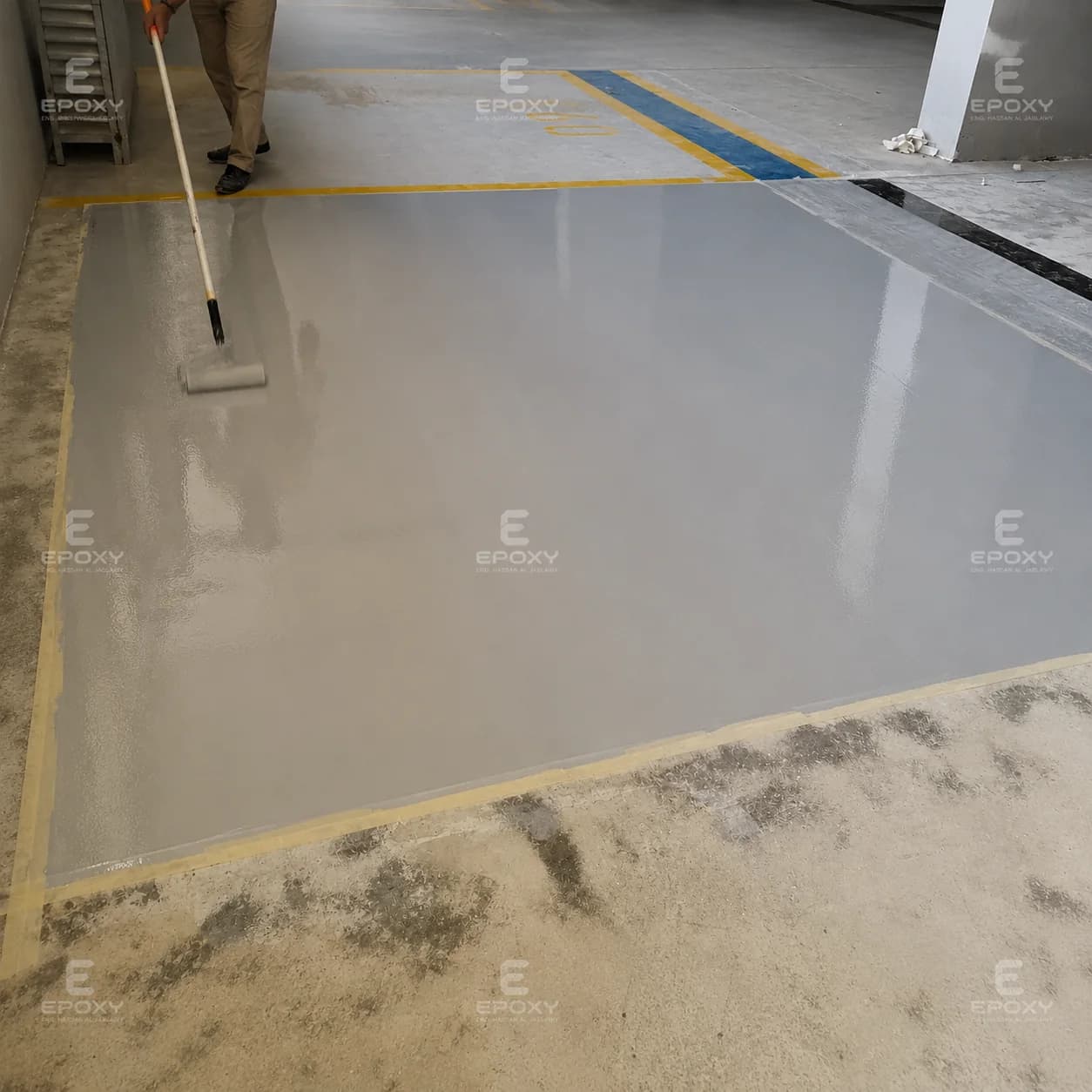 Epoxy floor with safety markings inside a Eurocard facility