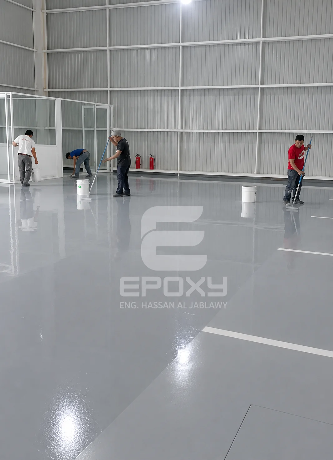 Light reflective epoxy floor prepared for a production facility